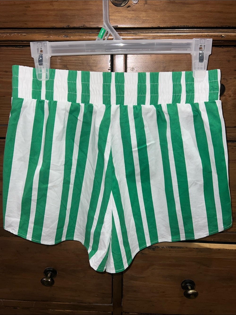 Show Me Your MuMu Green & White Vertical Stripe High-Waist Cotton Pull On Shorts - Picture 7 of 16